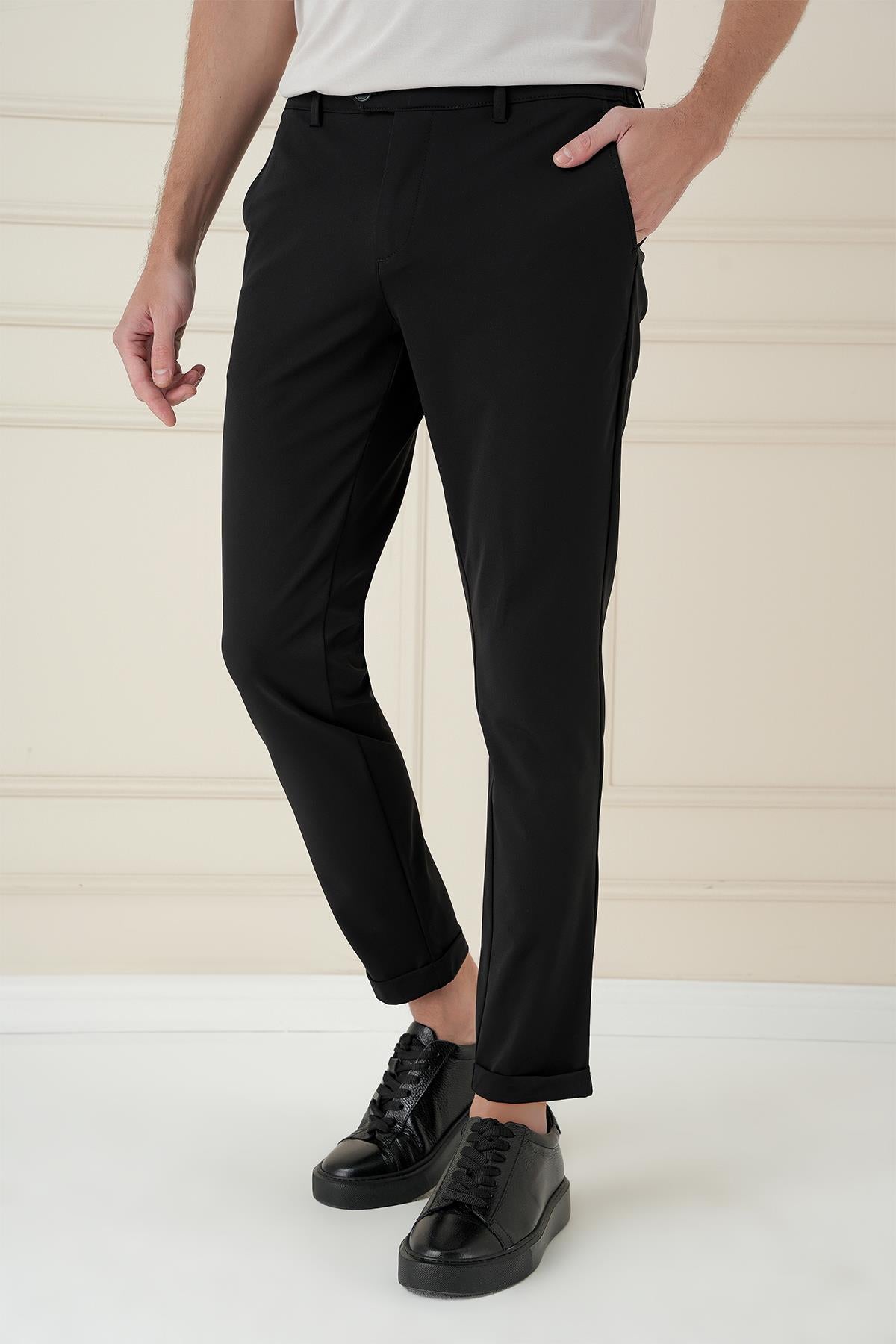 P 1173 Comfort Fit Beli Lastikli Esnek Casuel Siyah Pantolon