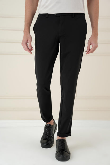 P 1173 Comfort Fit Beli Lastikli Esnek Casuel Siyah Pantolon