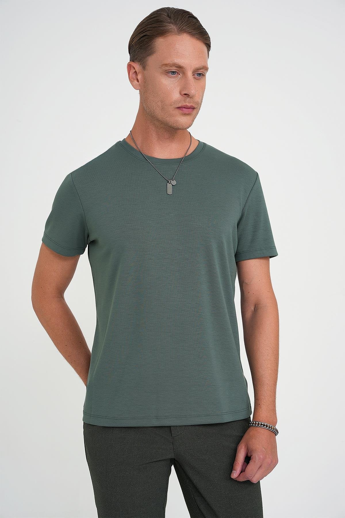 Ts 885 Comfort Fit Bisiklet Yaka Esnek Pamuk Casuel Çağla Tişört