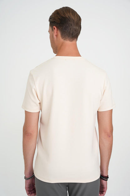 Ts 885 Comfort Fit Bisiklet Yaka Esnek Pamuk Casuel Krem Tişört