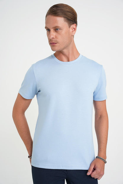 Ts 885 Comfort Fit Bisiklet Yaka Esnek Pamuk Casuel Mavi Tişört