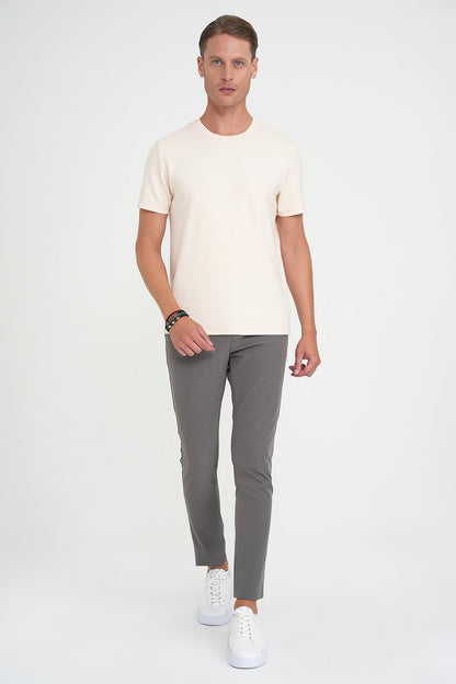 Ts 885 Comfort Fit Bisiklet Yaka Esnek Pamuk Casuel Krem Tişört