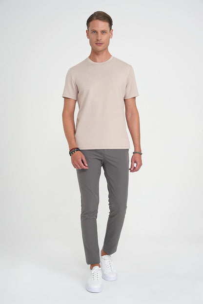 Ts 885 Comfort Fit Bisiklet Yaka Esnek Pamuk Casuel Bej Tişört