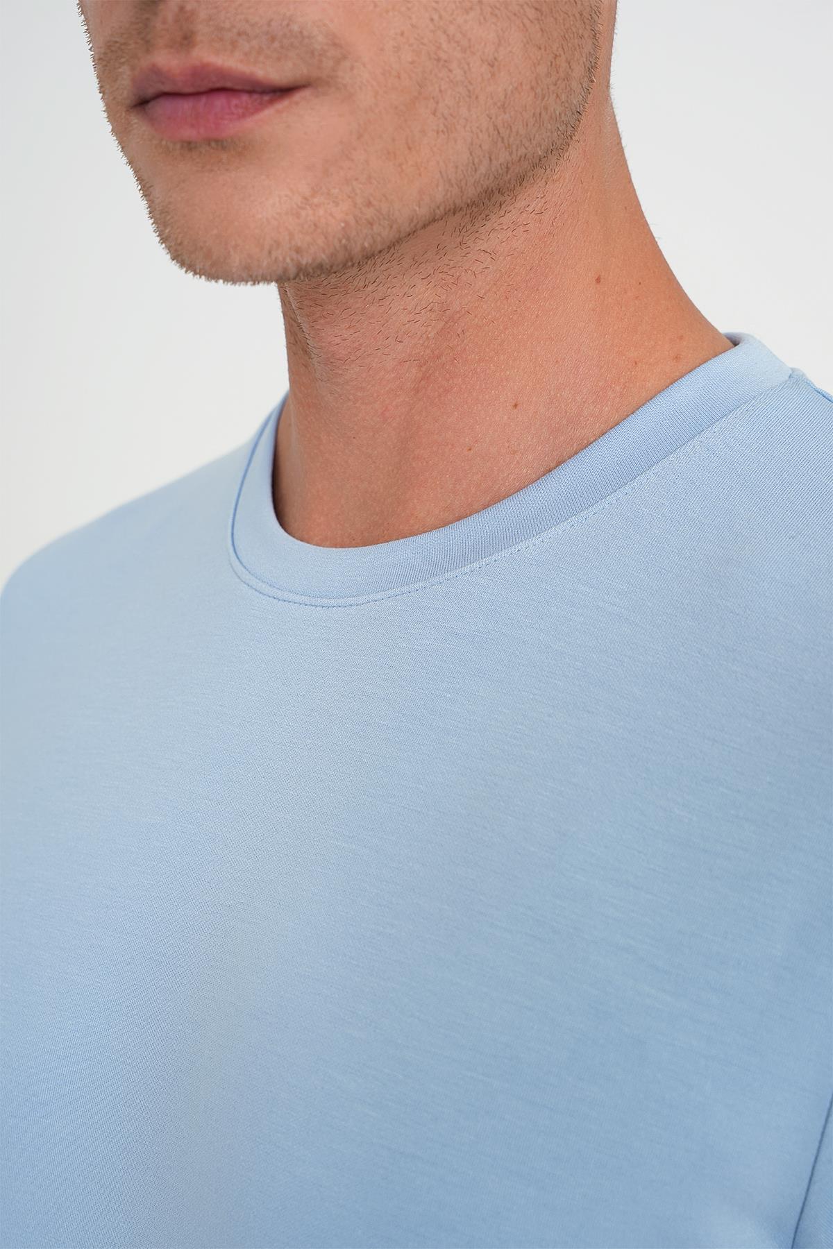 Ts 885 Comfort Fit Bisiklet Yaka Esnek Pamuk Casuel Mavi Tişört