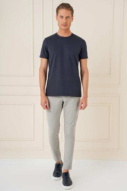 Ts 885 Comfort Fit Bisiklet Yaka Esnek Pamuk Casuel Lacivert Tişört