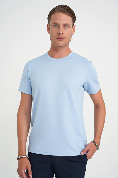 Ts 885 Comfort Fit Bisiklet Yaka Esnek Pamuk Casuel Mavi Tişört