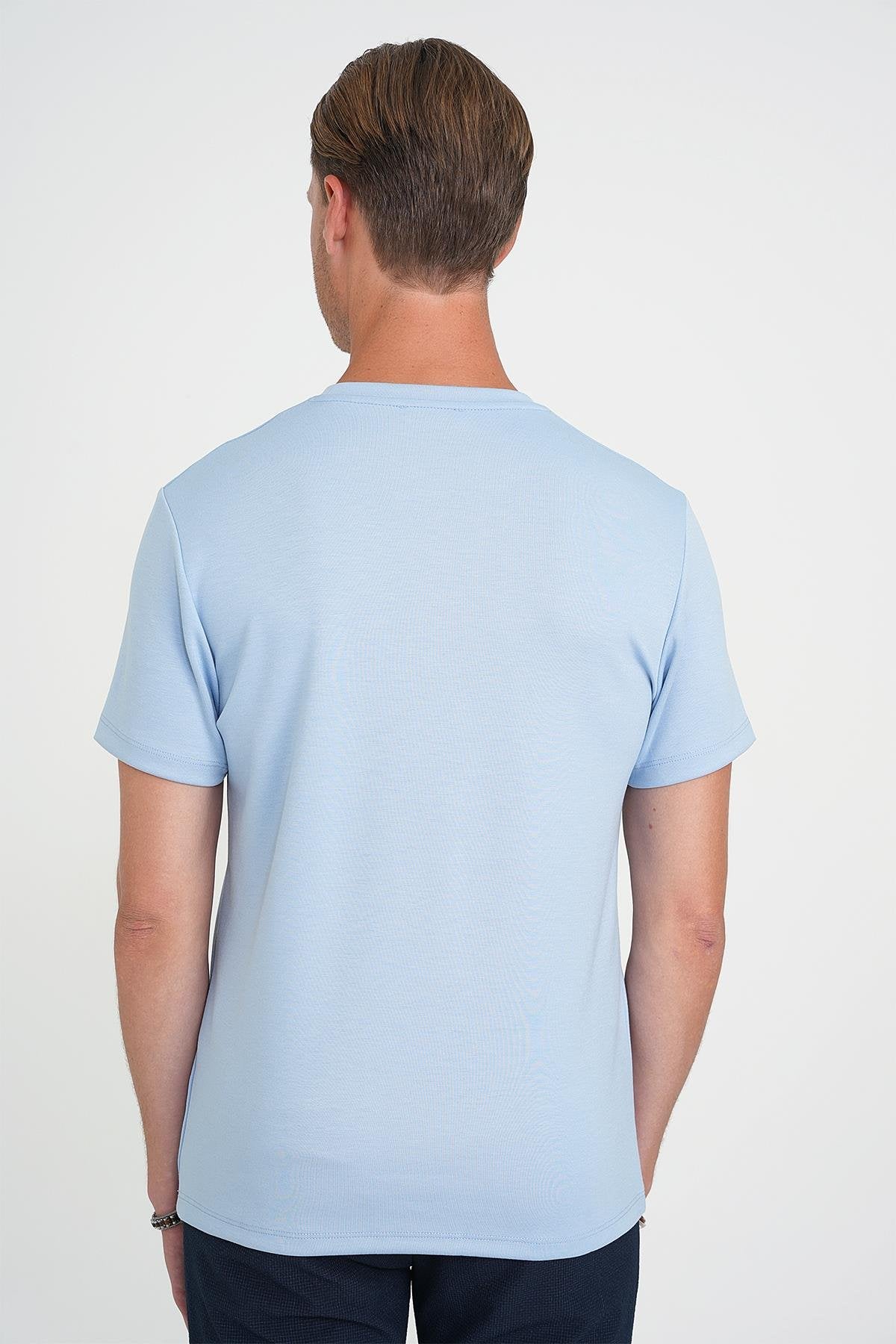 Ts 885 Comfort Fit Bisiklet Yaka Esnek Pamuk Casuel Mavi Tişört