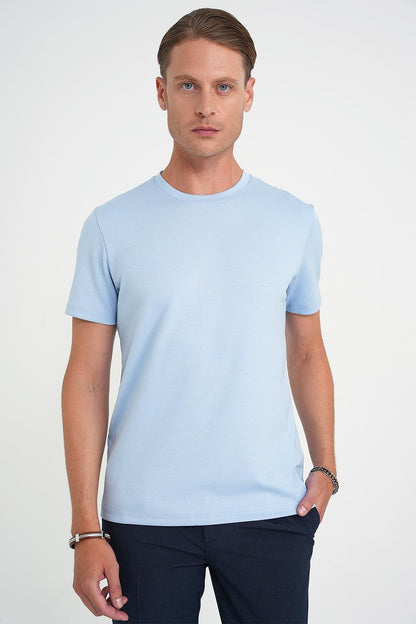 Ts 885 Comfort Fit Bisiklet Yaka Esnek Pamuk Casuel Mavi Tişört