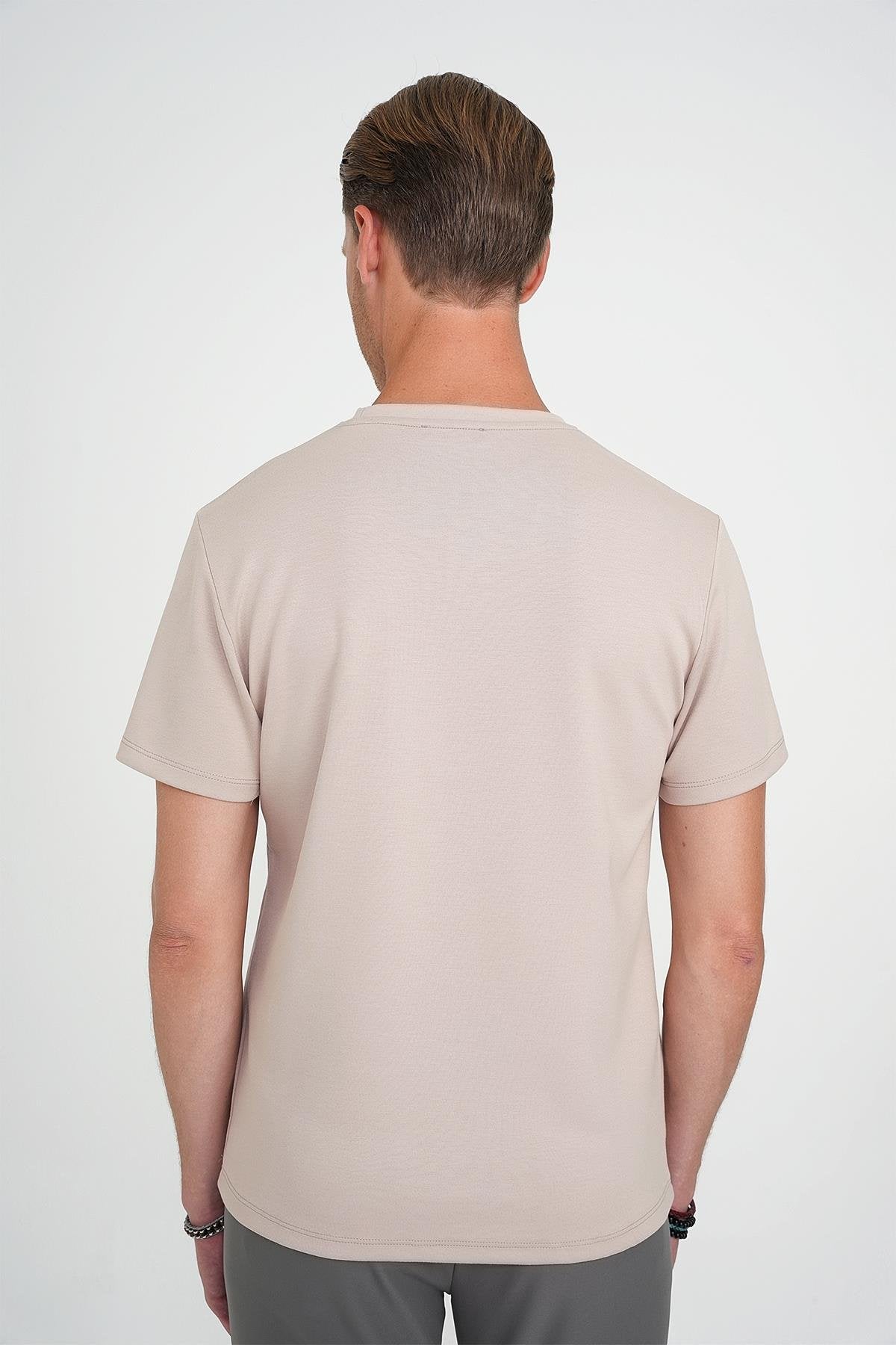 Ts 885 Comfort Fit Bisiklet Yaka Esnek Pamuk Casuel Bej Tişört