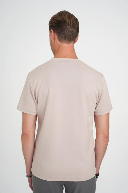 Ts 885 Comfort Fit Bisiklet Yaka Esnek Pamuk Casuel Bej Tişört