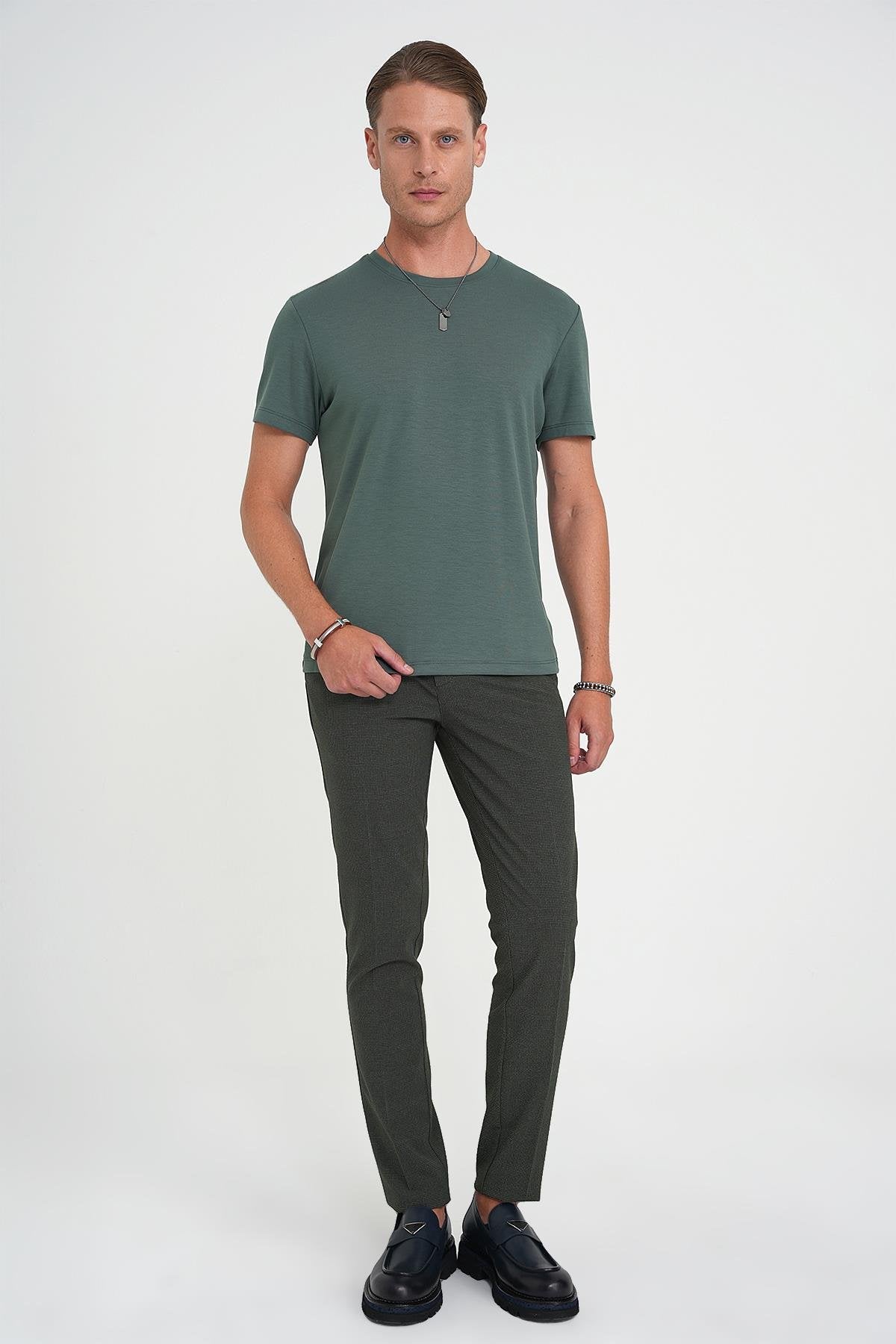 Ts 885 Comfort Fit Bisiklet Yaka Esnek Pamuk Casuel Çağla Tişört