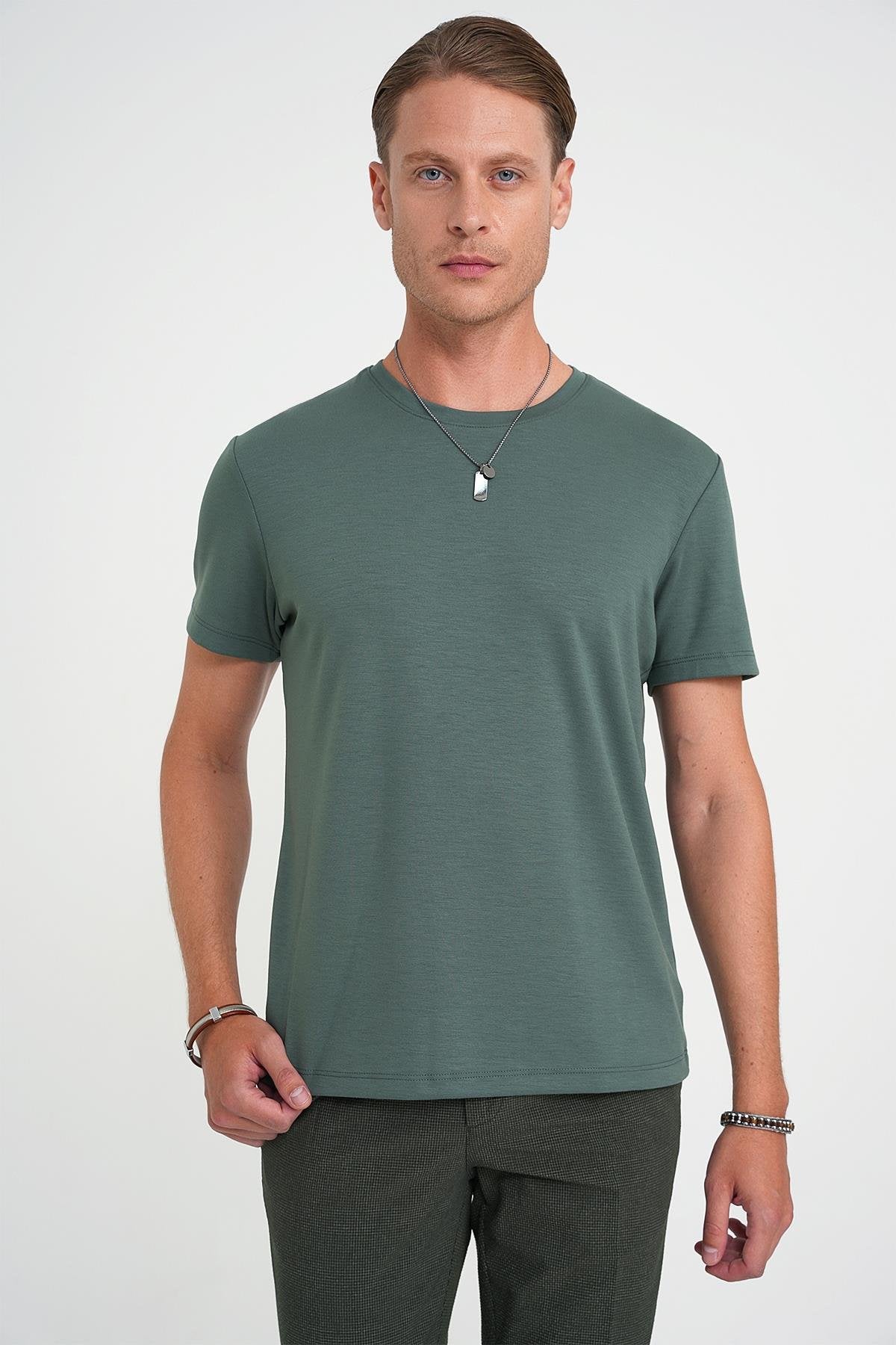 Ts 885 Comfort Fit Bisiklet Yaka Esnek Pamuk Casuel Çağla Tişört