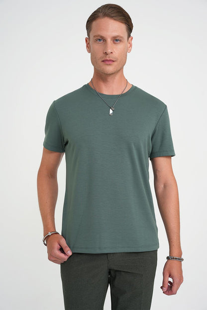 Ts 885 Comfort Fit Bisiklet Yaka Esnek Pamuk Casuel Çağla Tişört