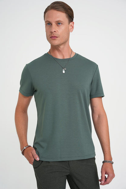 Ts 885 Comfort Fit Bisiklet Yaka Esnek Pamuk Casuel Çağla Tişört