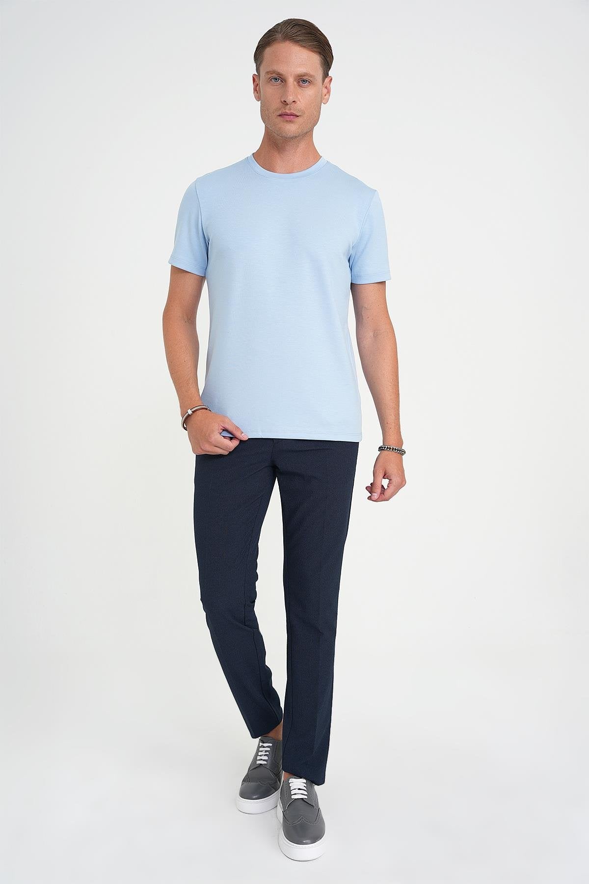 Ts 885 Comfort Fit Bisiklet Yaka Esnek Pamuk Casuel Mavi Tişört