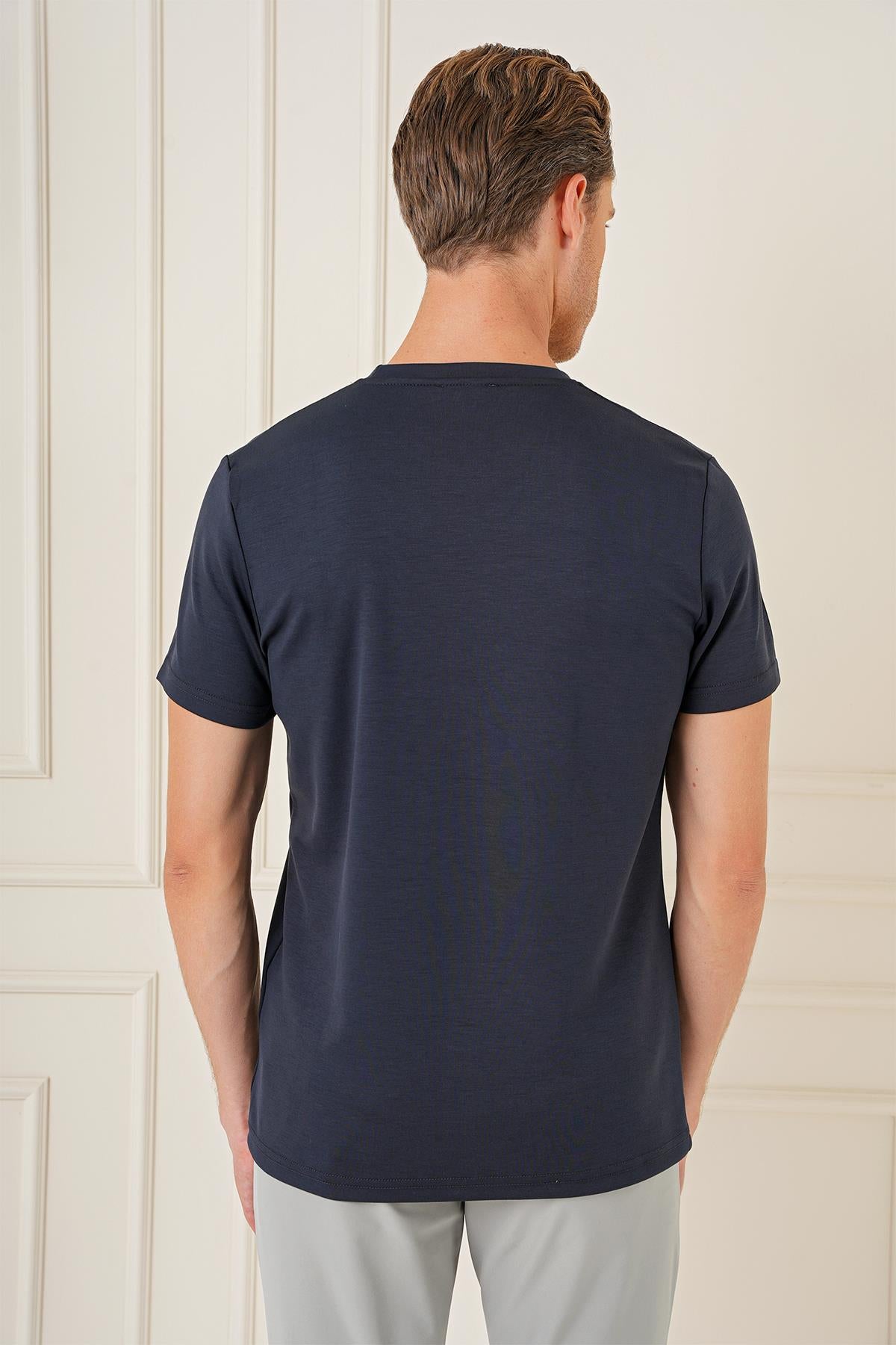 Ts 885 Comfort Fit Bisiklet Yaka Esnek Pamuk Casuel Lacivert Tişört