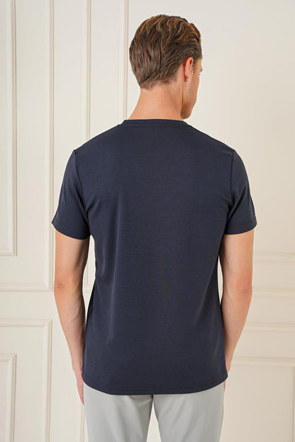 Ts 885 Comfort Fit Bisiklet Yaka Esnek Pamuk Casuel Lacivert Tişört