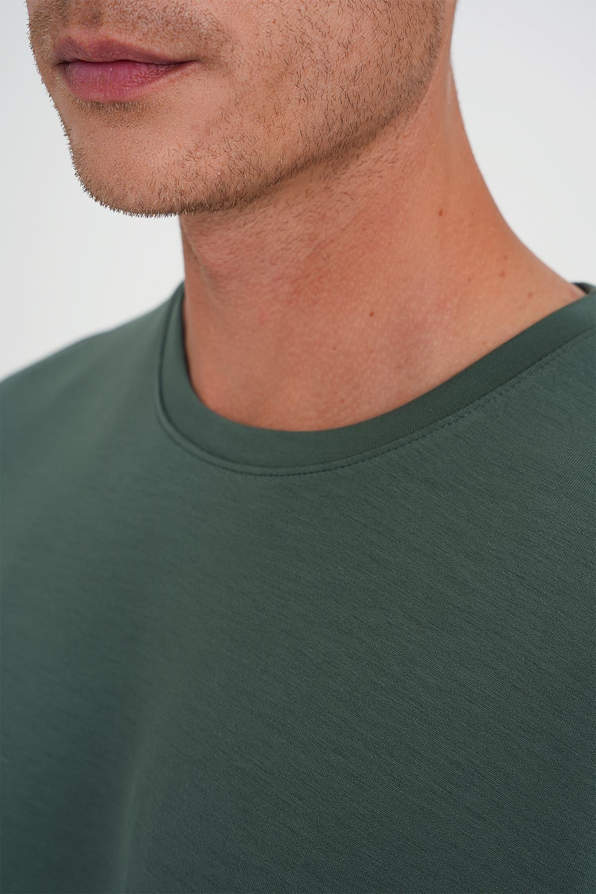 Ts 885 Comfort Fit Bisiklet Yaka Esnek Pamuk Casuel Çağla Tişört