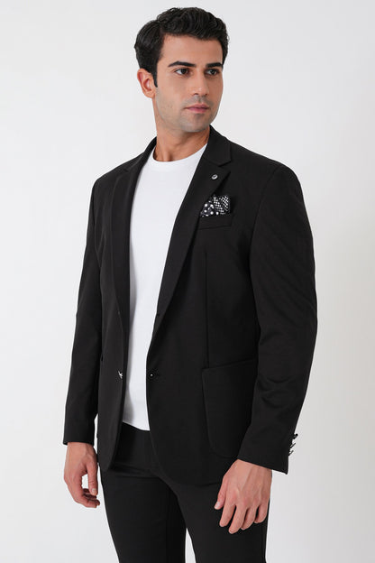 Comfort Fit Çift Yırtmaç Torba Cep Metal Düğmeli Siyah-1 Blazer Ceket C 734