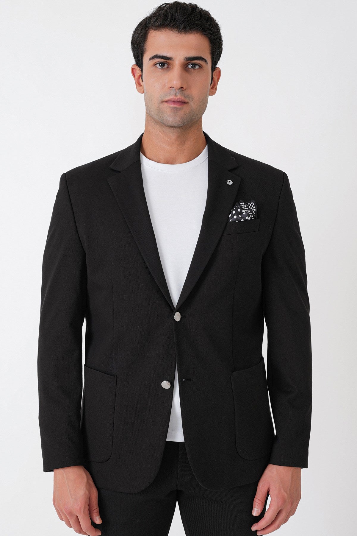 Comfort Fit Çift Yırtmaç Torba Cep Metal Düğmeli Siyah-1 Blazer Ceket C 734