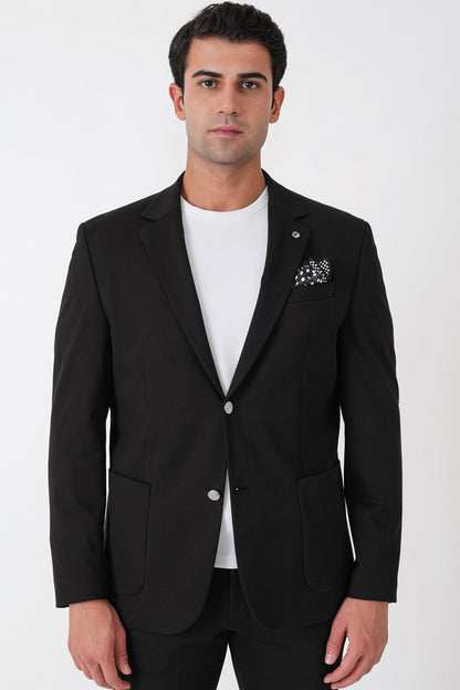 Comfort Fit Çift Yırtmaç Torba Cep Metal Düğmeli Siyah-1 Blazer Ceket C 734