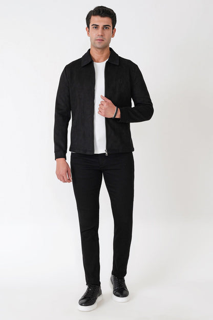 Comfort Fit Erkek Yaka Siyah Süet Mont Mt 183