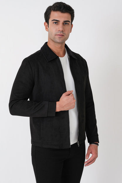 Comfort Fit Erkek Yaka Siyah Süet Mont Mt 183