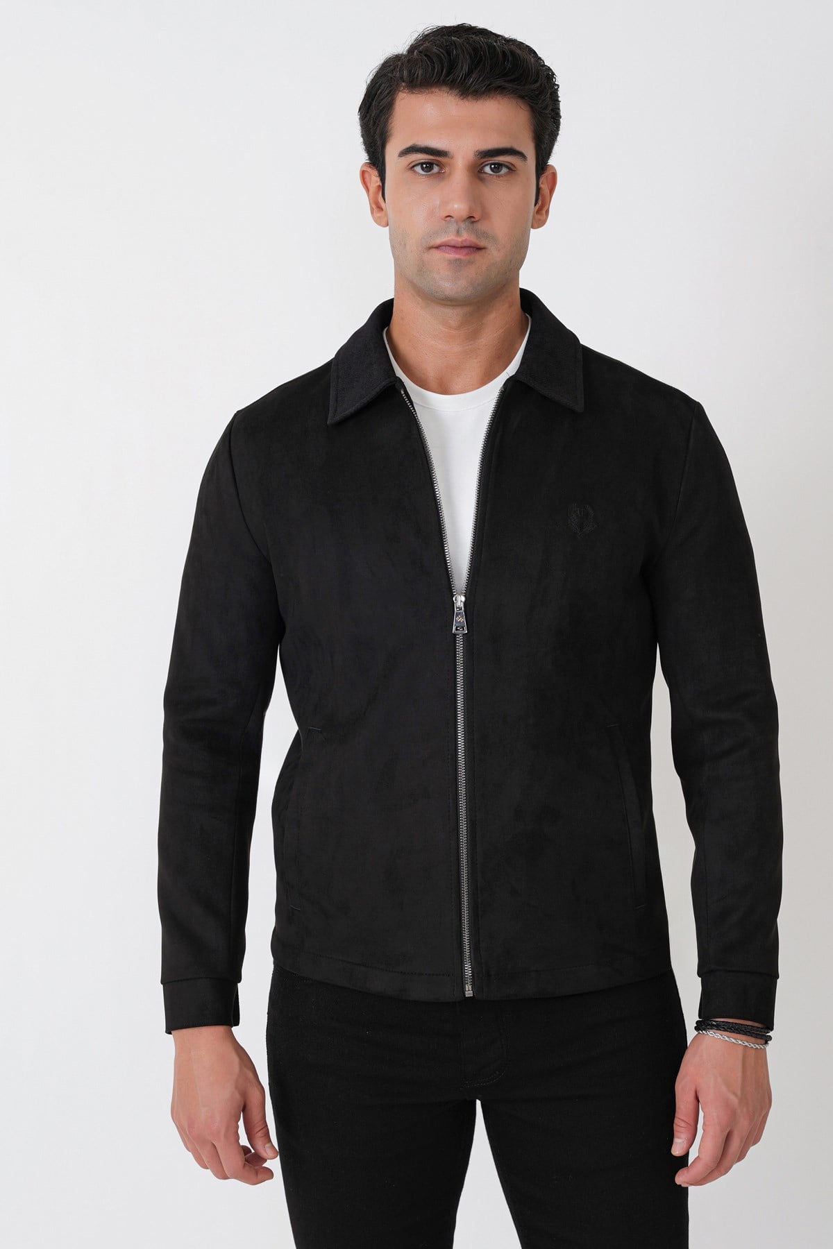 Comfort Fit Erkek Yaka Siyah Süet Mont Mt 183
