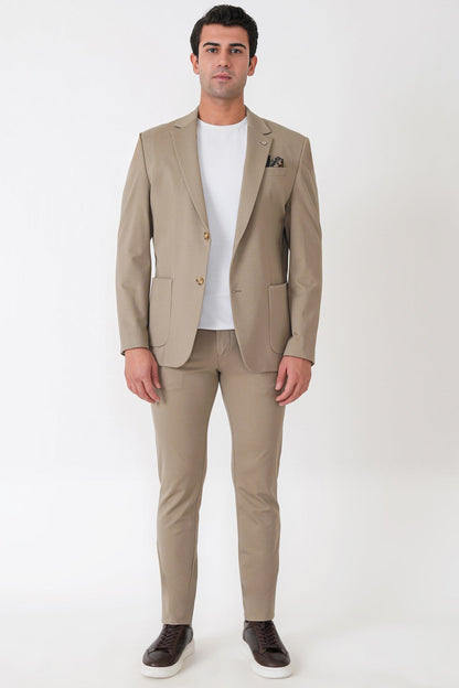 Comfort Fit Esnek Rayon Pamuk Karışım Torba Cepli Bej Blazer Ceket C 744
