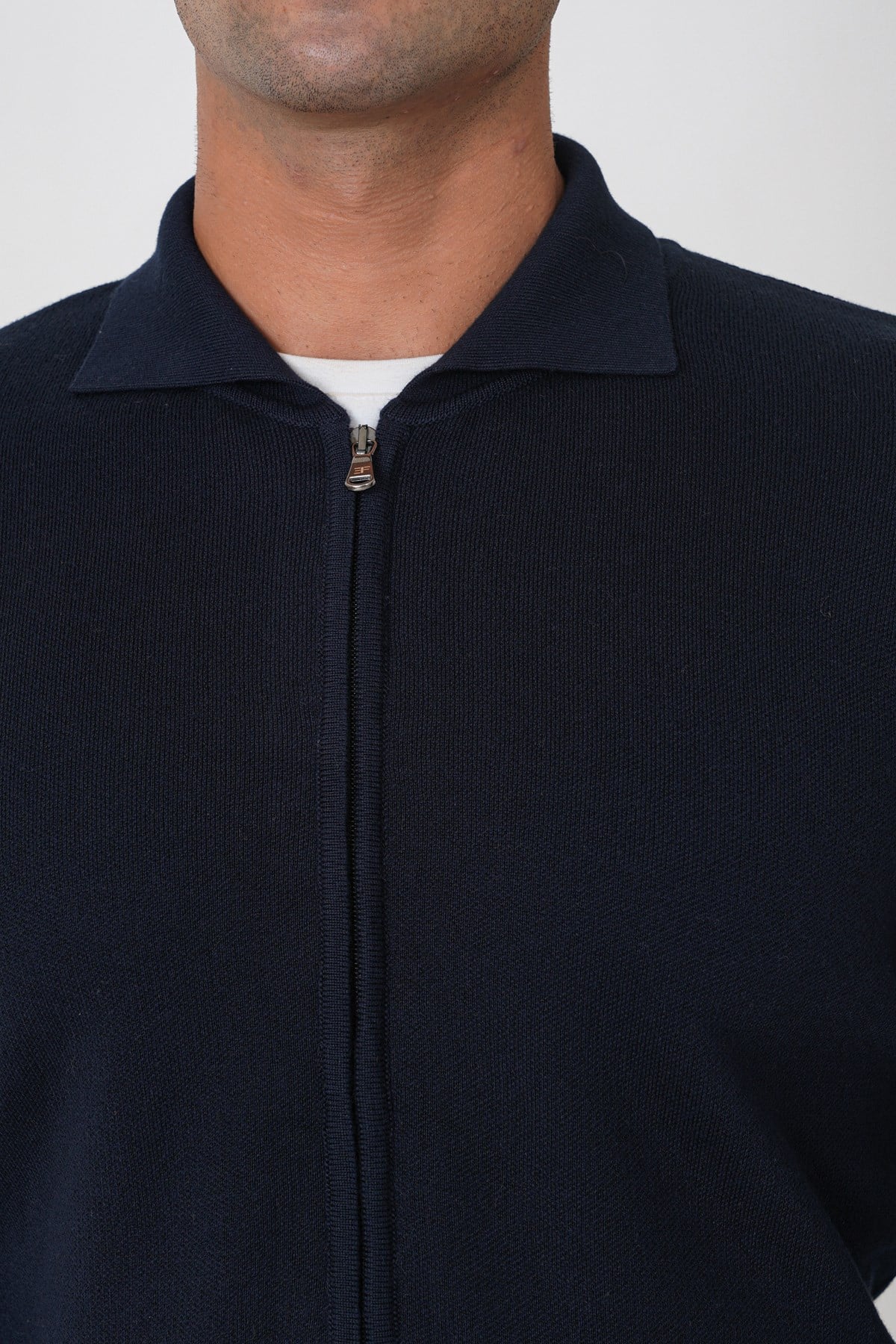 Comfort Fit Fermuarlı Torba Cepli Yünlü Lacivert Hırka Tr 896