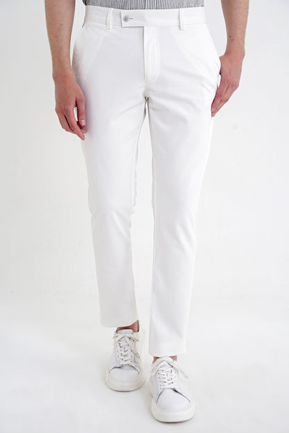 Comfort Fit Rahat Kalıp Yan Cep Pamuklu Dokulu Ekru Pantolon P 1219