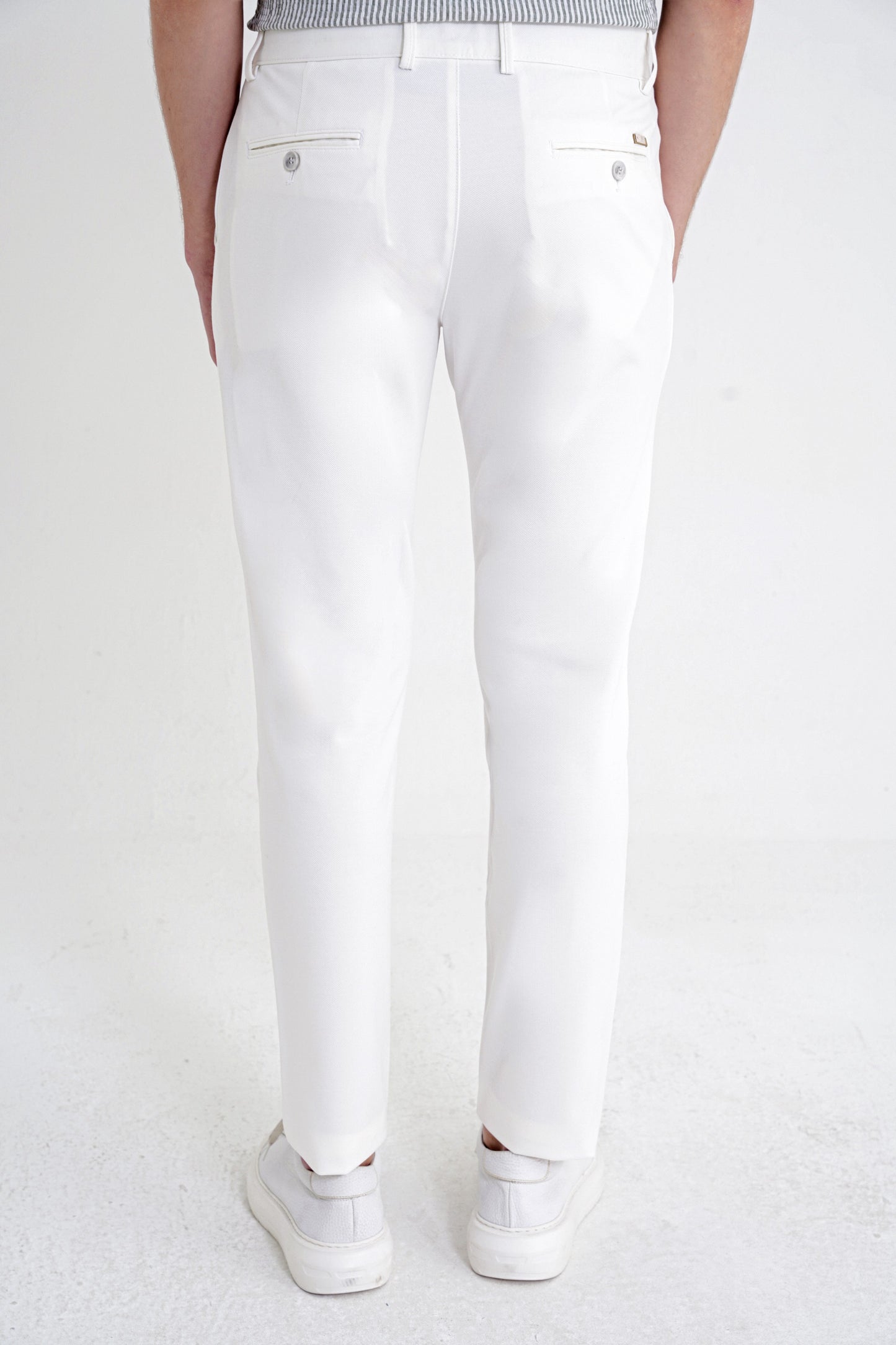 Comfort Fit Rahat Kalıp Yan Cep Pamuklu Dokulu Ekru Pantolon P 1219