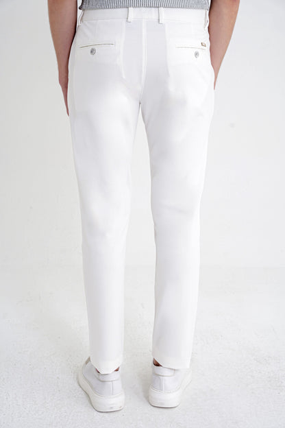 Comfort Fit Rahat Kalıp Yan Cep Pamuklu Dokulu Ekru Pantolon P 1219