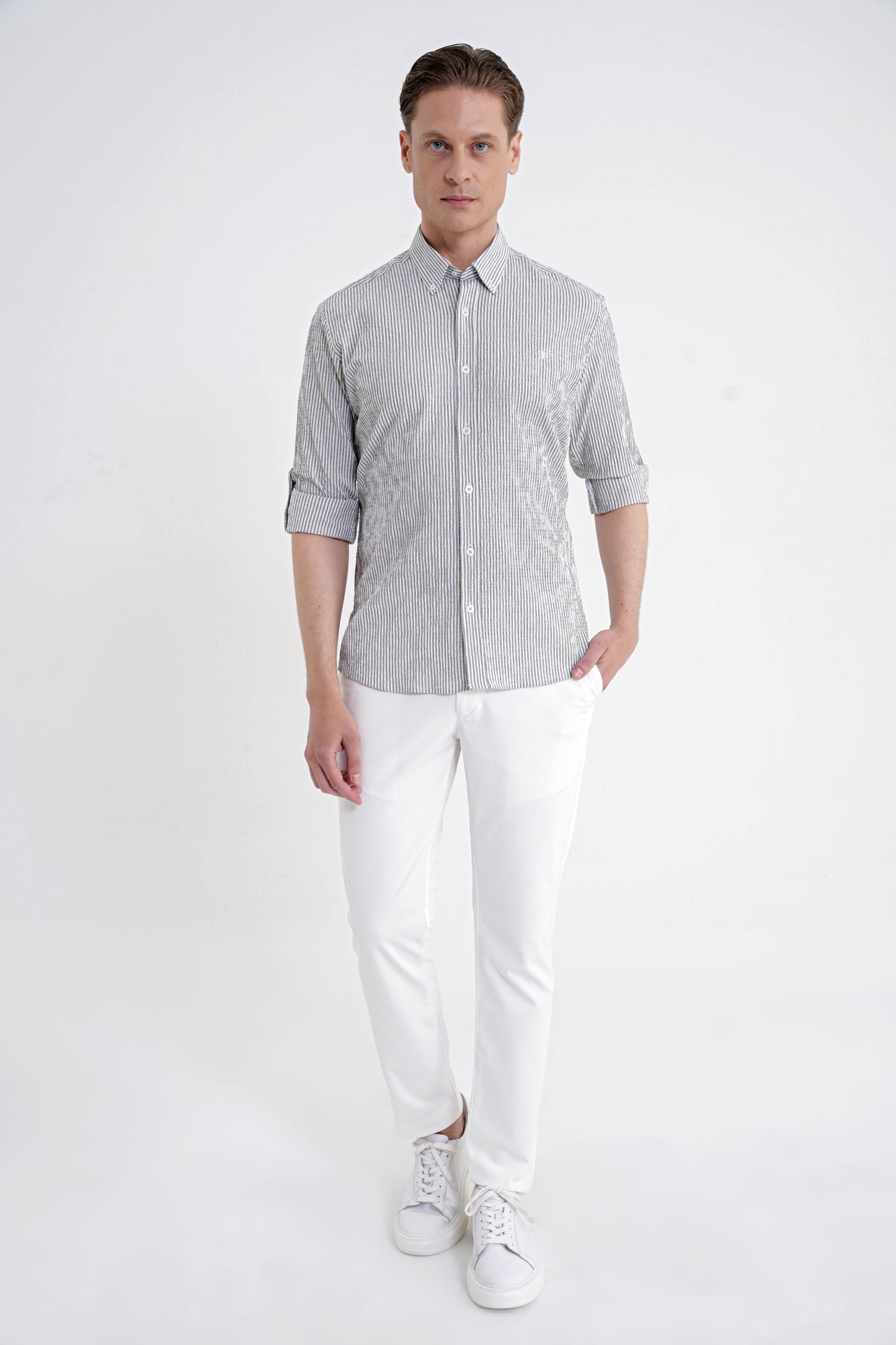 Comfort Fit Rahat Kalıp Yan Cep Pamuklu Dokulu Ekru Pantolon P 1219