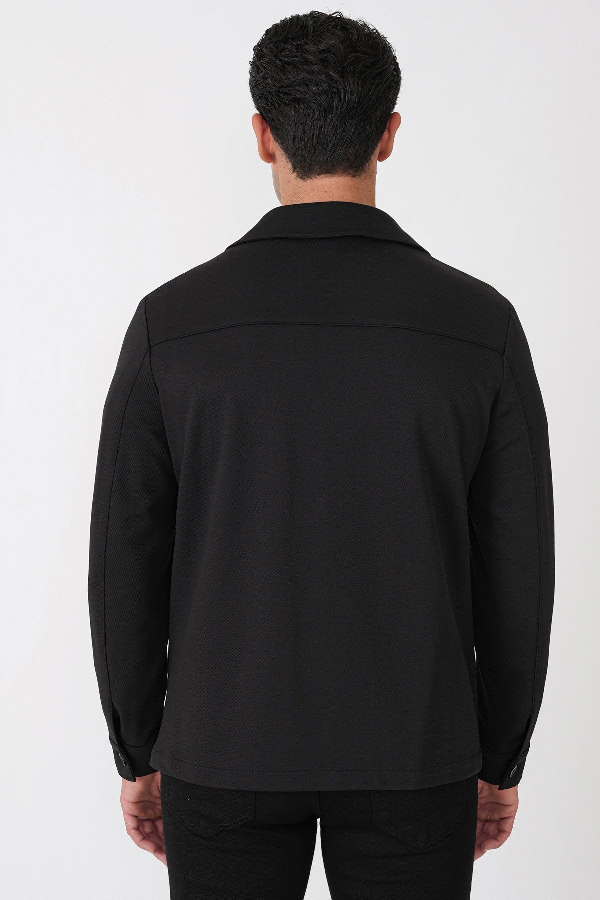 Comfort Fit Torba Cepli Esnek Pamuk Siyah Gömlek Ceket C 755
