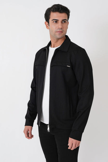 Comfort Fit Yan Cepli Fermuarlı Siyah Mont Mt 185