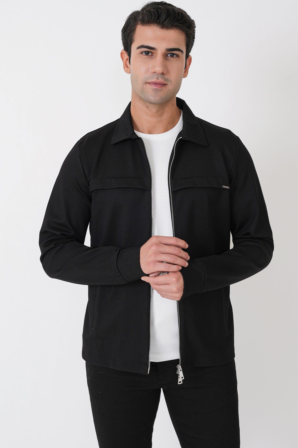 Comfort Fit Yan Cepli Fermuarlı Siyah Mont Mt 185