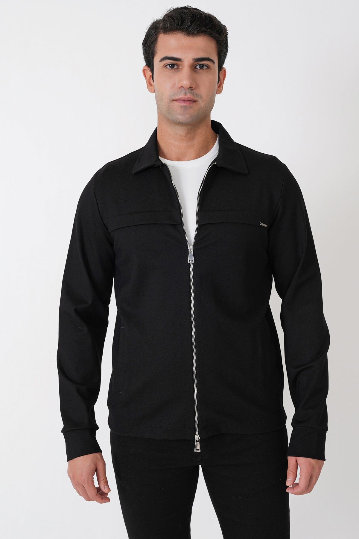 Comfort Fit Yan Cepli Fermuarlı Siyah Mont Mt 185