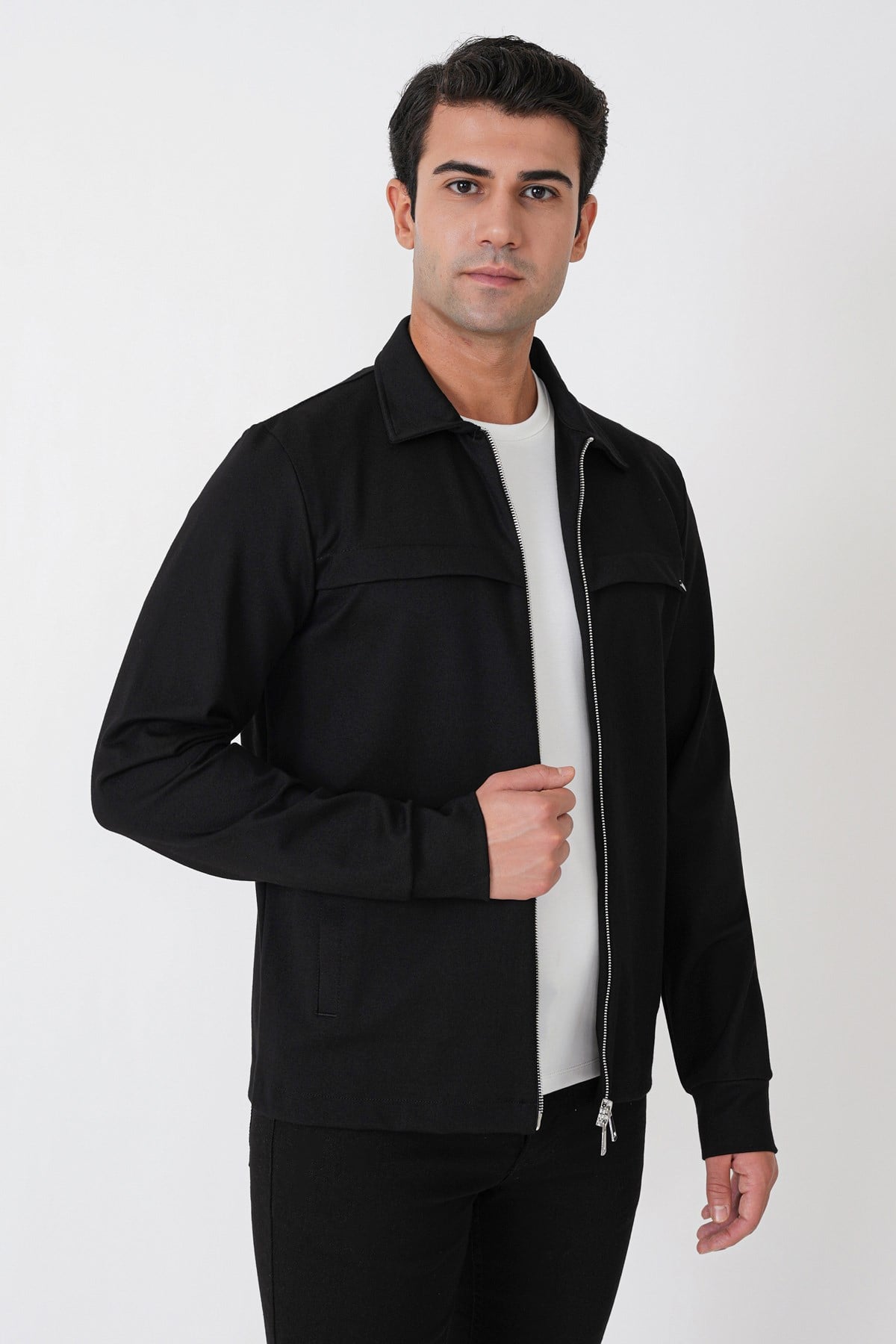 Comfort Fit Yan Cepli Fermuarlı Siyah Mont Mt 185