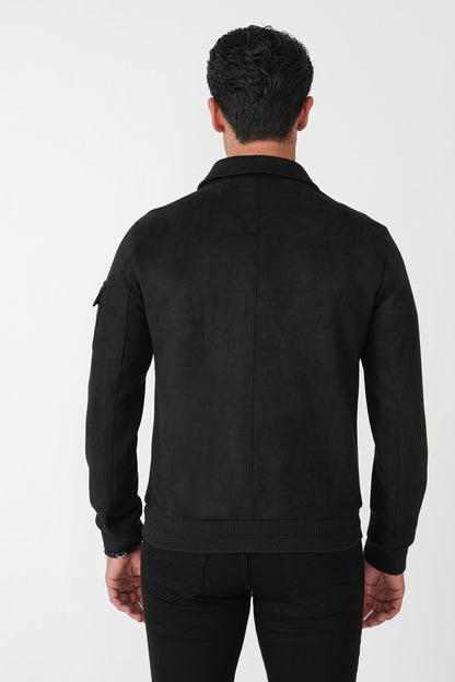 Comfort Fit Yandan Cepli Kol Etek Ribanalı Siyah Süet Mont Mt 182