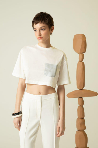 Crop Beyaz Basic T-shirt
