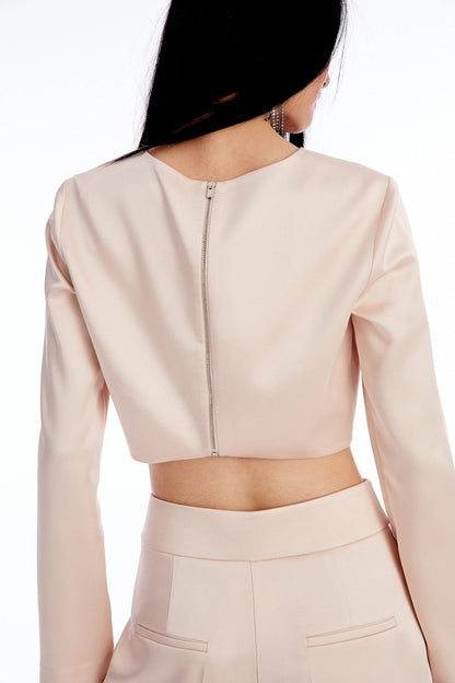 Crop Pudra Saten Bluz
