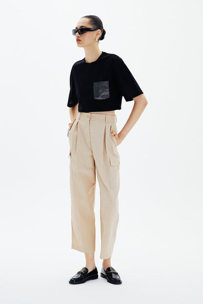 Crop Siyah Basic T-shirt