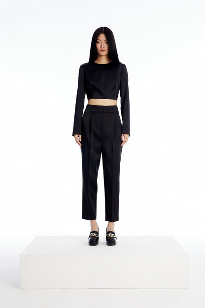 Crop Siyah Saten Bluz