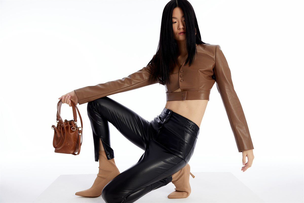 Cut-out Detaylı Camel Crop Ceket