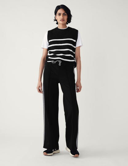 Jersey Yan Şerit Detaylı Wide Leg Pantolon