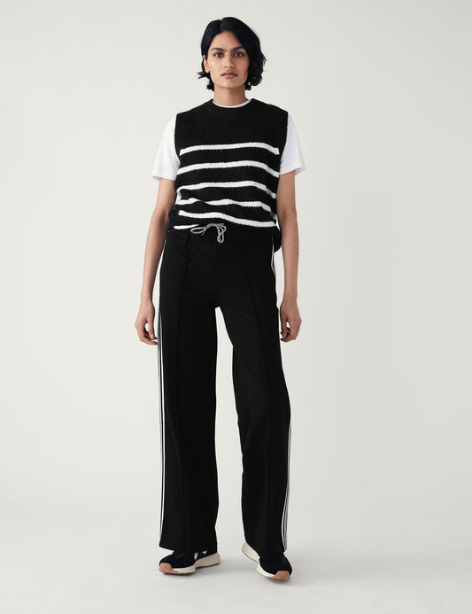 Jersey Yan Şerit Detaylı Wide Leg Pantolon