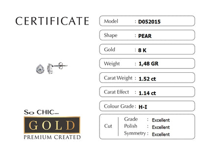 Beyaz Altın Sertifikalı Premium Created Taşlı  Damla Tektaş Küpe D0520150199