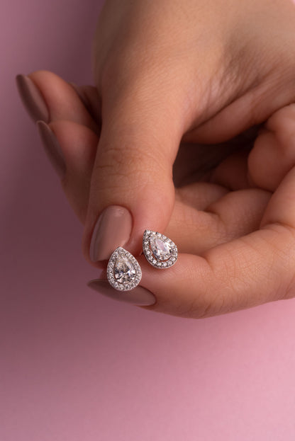 Beyaz Altın Sertifikalı Premium Created Taşlı  Damla Tektaş Küpe D0520150199