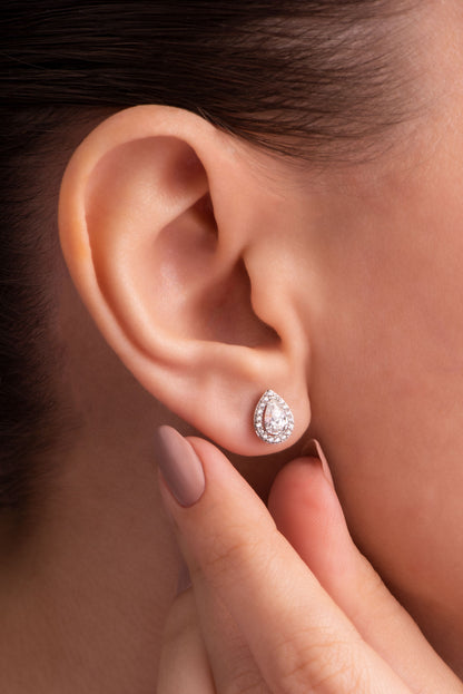 Beyaz Altın Sertifikalı Premium Created Taşlı  Damla Tektaş Küpe D0520150199